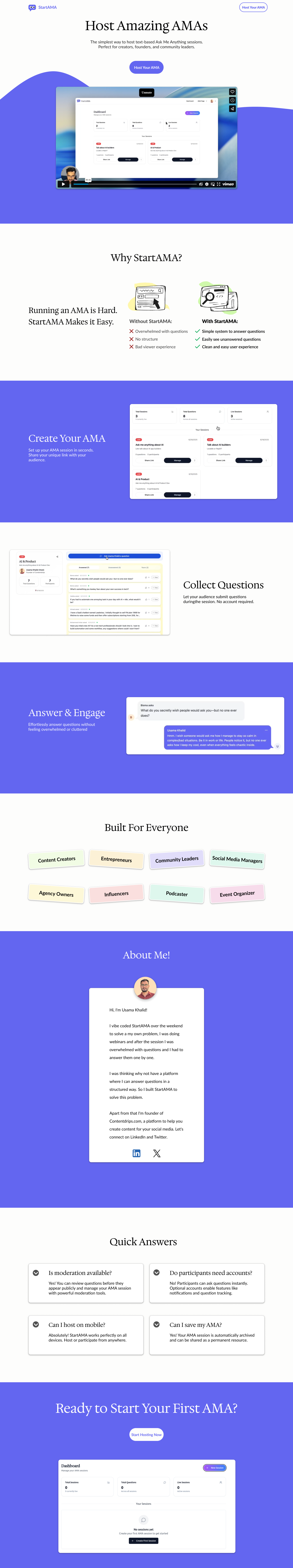 StartAMA Landing Page Preview